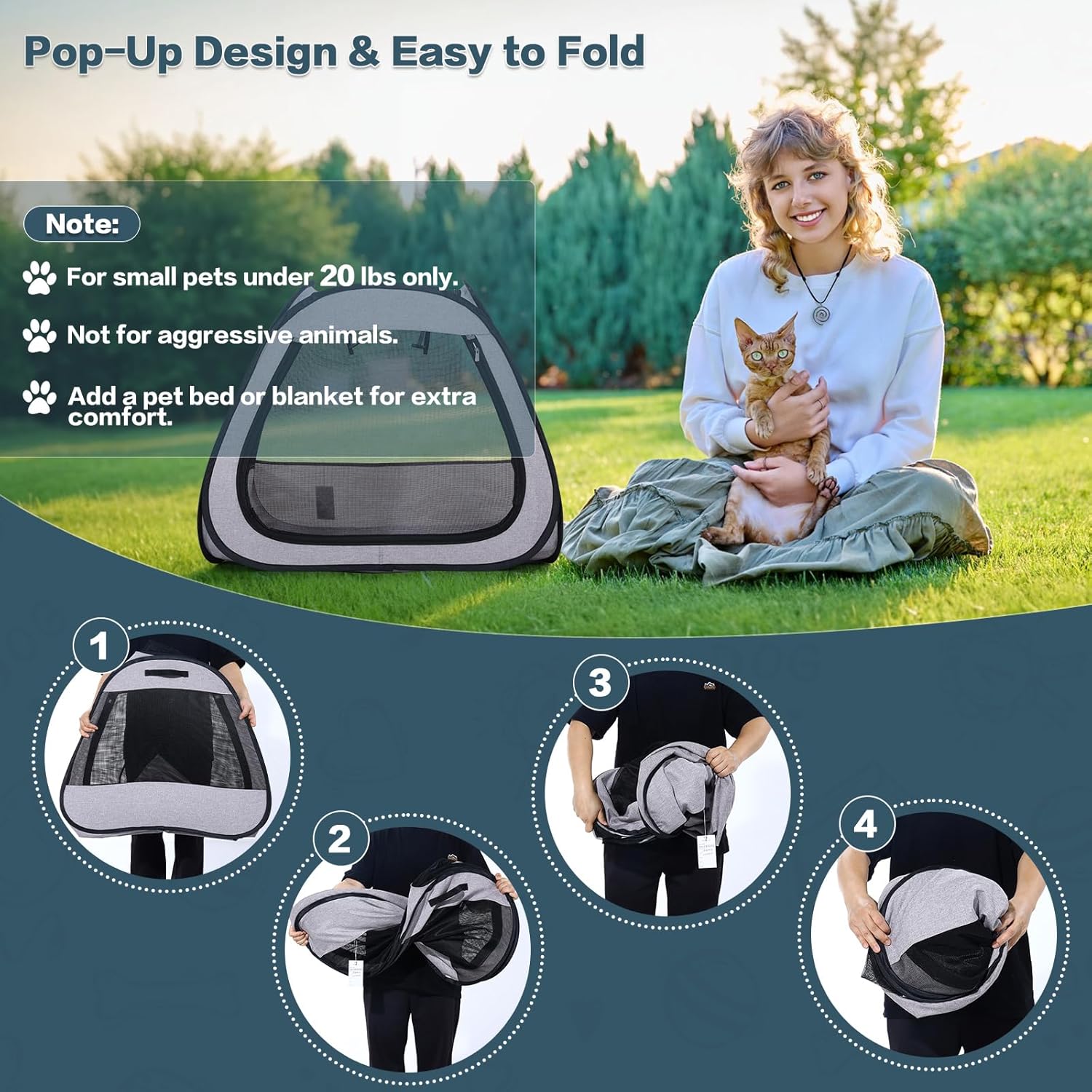 Portable Cat Dog Playpen: Dog Crate, Carrier, Dog Playpen, Cat Enclosure, Puppy Carrier, Pet Playpen, Small Outdoor Pet Enclosure, Travelling and Camping Cat Dog Tent and Tunnel, 3 Separable Parts - Image 4