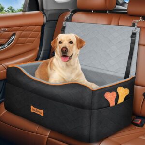 Dog Car Seat for Medium Dog, Dogs Booster Seat Under 50Lbs or 2 Small Dogs Washable, Pet Car Seats with 2 Safety Leashes, Pets Sofa Bed Cushion Add Thick Sponge, Pet Cars Carrier for Travel