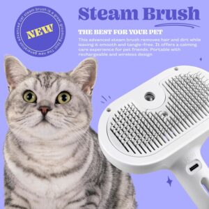Rechargeable Silicone 3 in 1 Pet Hair Removal Tool – Self Cleaning Steamy Brush for Massage, Shedding & Grooming – Cat & Dog Hair Remover