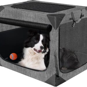 Dog Crate, Collapsible Soft Travel Crate for Large Dogs (3 Year Warranty), Indoor & Outdoor Portable Pet Kennel with Chew-Proof Mesh Window (Dark Gray, 36″ L x 25″ W x 25″ H) ﻿