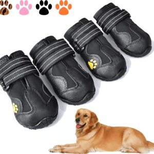 XSY&G Dog Boots,Waterproof Dog Shoes,Dog Booties with Reflective Rugged Anti-Slip Sole and Skid-Proof,Outdoor Dog Shoes for Medium to Large Dogs 4Pcs-Size 8