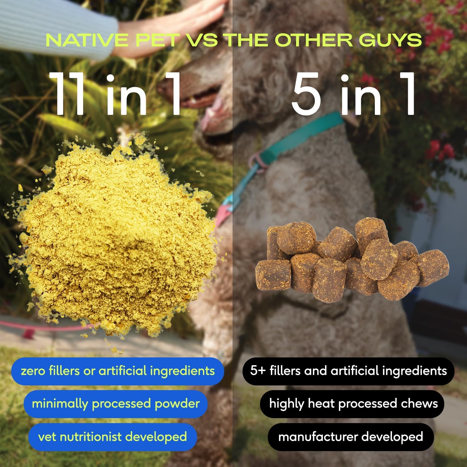 Native Pet Dog Vitamins & Supplements - 11-in-1 Multivitamin Powder for Dogs Food Topper - Collagen, Glucosamine, Probiotics, Omega & More- Supports Healthy Gut, Mobility & Overall Health -30 Scoops - Image 5