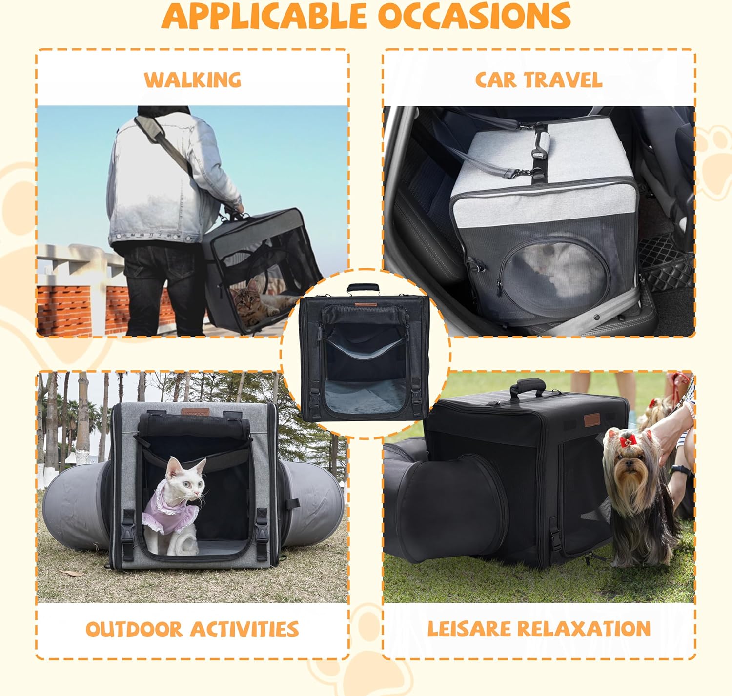 Cat Travel Carrier with Litter Box Portable Single Cat Carriers for Cat and Pet Shelter Ideal,Soft Foldable Design with Shoulder Strap, One Hammocks and Cushion,Large Size Single Grey - Image 6