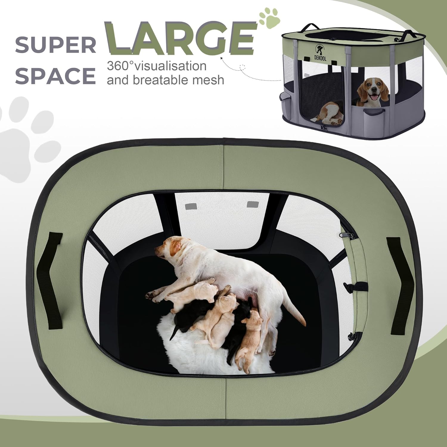 Foldable Pet Dog Playpen, Portable Dog Crate for Puppies, Cat, Rabbit, Puppy Play Pen for Indoors, Kennel Tent Crate for Indoor Outdoor Travel Camping Use with Carrying Case (Green, M) - Image 2