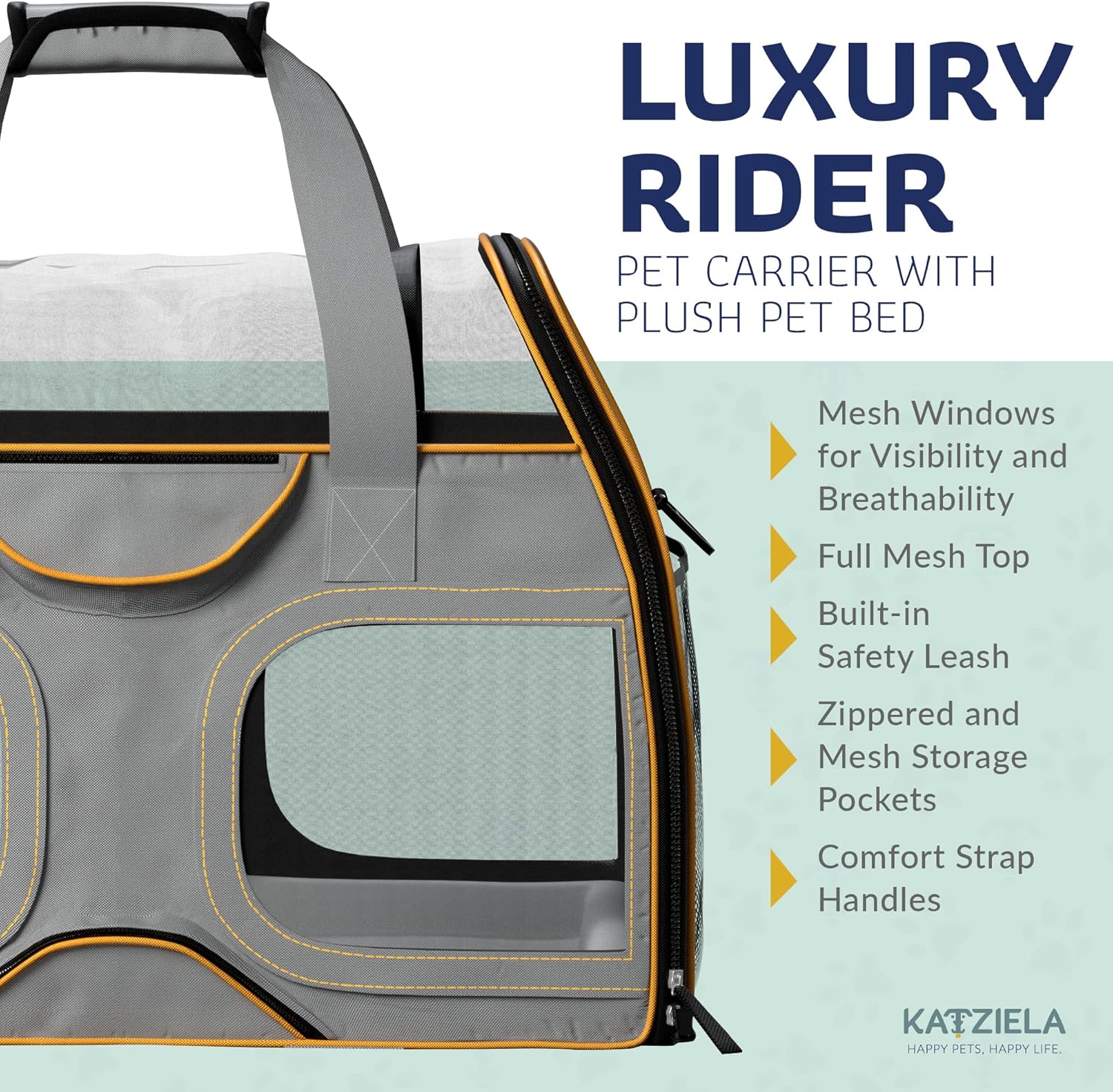 Katziela Rolling Pet Carrier - Airline Compliant with Removable Wheels - TSA Approved for Small Dogs and Cats - Soft FAA Travel Airplane Underseat Wheeled Luggage - Image 4