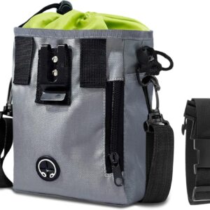 SunGrow Dog Travel Pouch, Training Bag for Treats, Kibbles, Toys & Accessories, Gray, Multiwear and Weather-Proof, 1 Pouch with Adjustable Shoulder Strap and Waist Belt