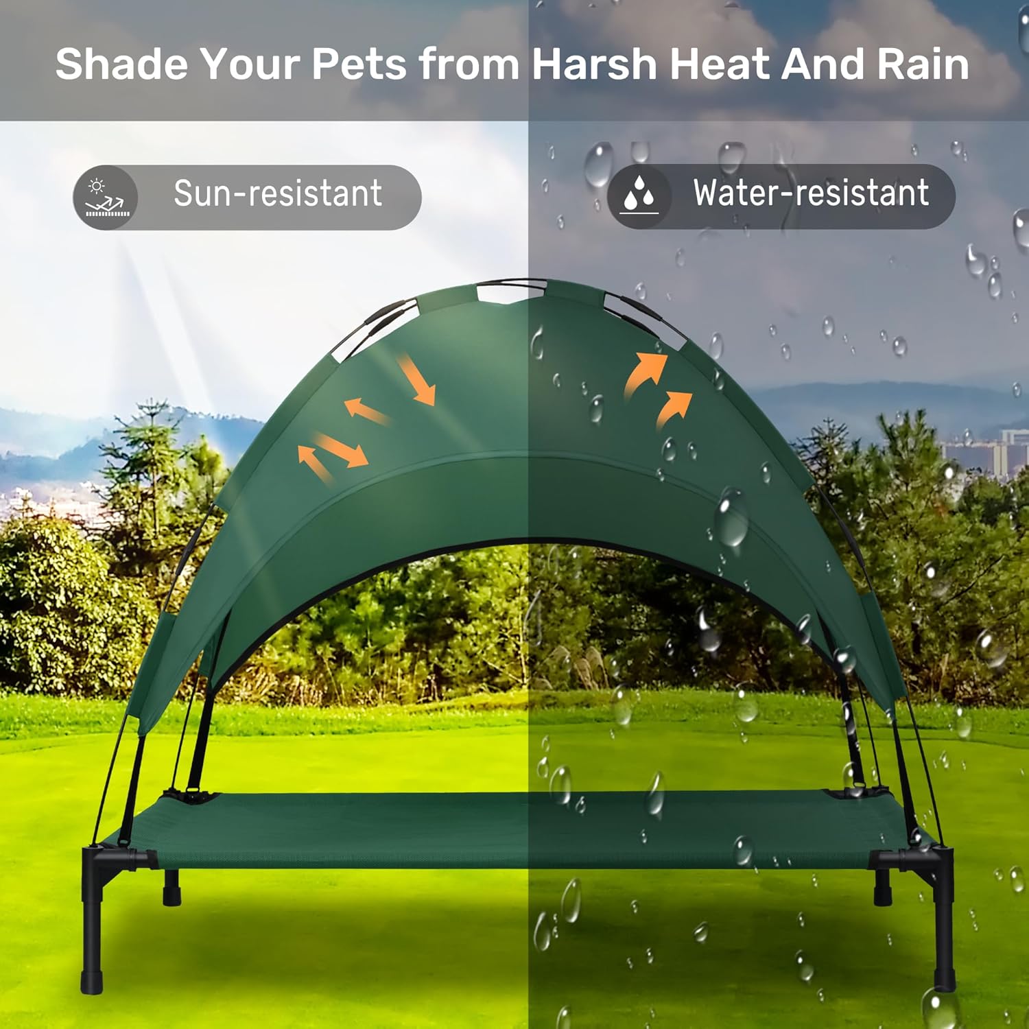 Heeyoo Elevated Dog Bed with Canopy, Portable Dog Cot with Removable Shade Tent, Outdoor Raised Pet Cot Cooling Bed for Dogs - Image 2