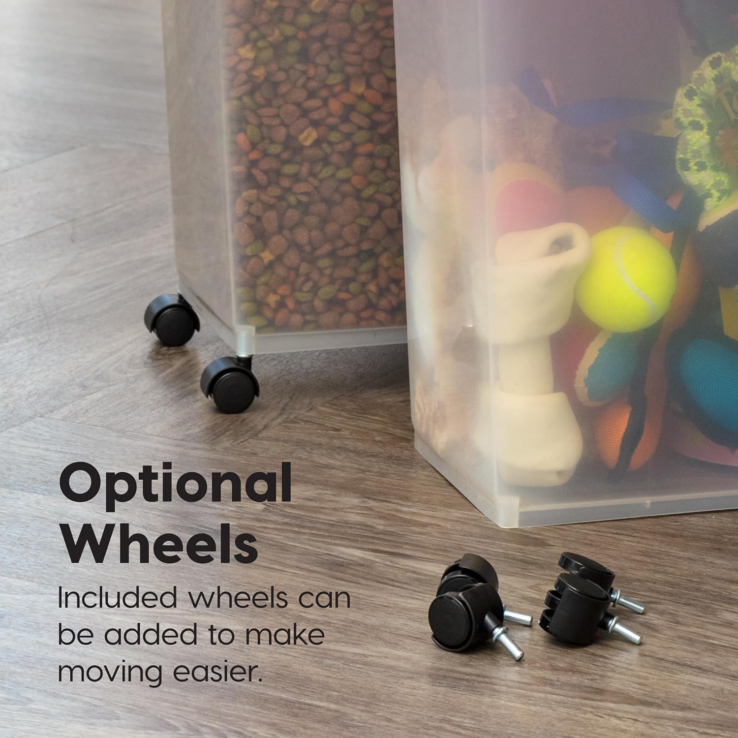 IRIS USA Dog Food Storage Container, 2 Pack, Up to 30 lbs Each, Airtight Seal for Freshness, Wheels for Rolling, Easy One Hand Opening, Made in USA, BPA Free, Clear/Black - Image 9
