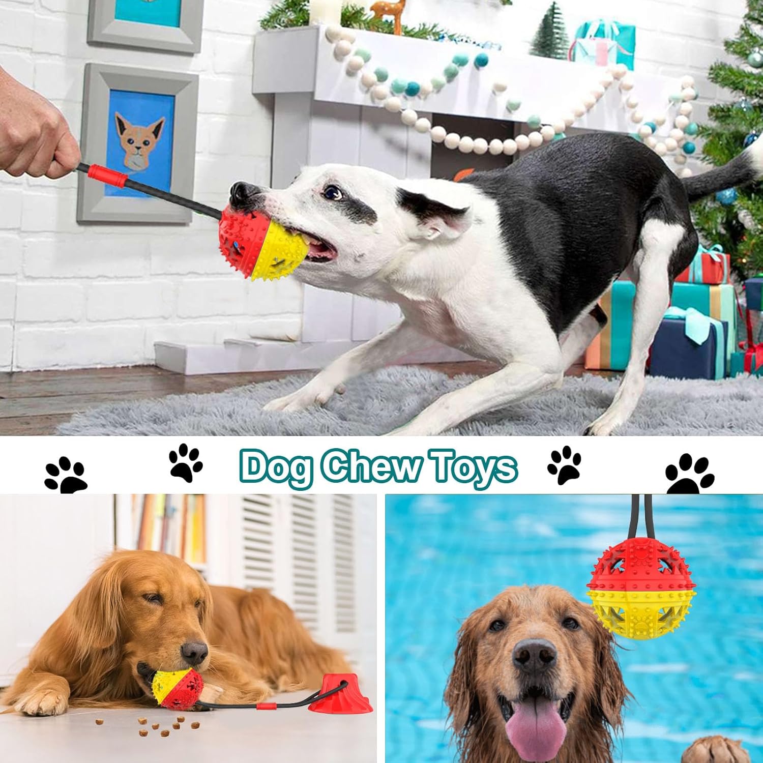 Jenilily Dog Toys Chew for Aggressive Chewers Rope Ball Suction Cup Tug of War Game Puppy Training Puzzle Toy Treats Teething Boredom Pet Food Dispensing Features - Image 6