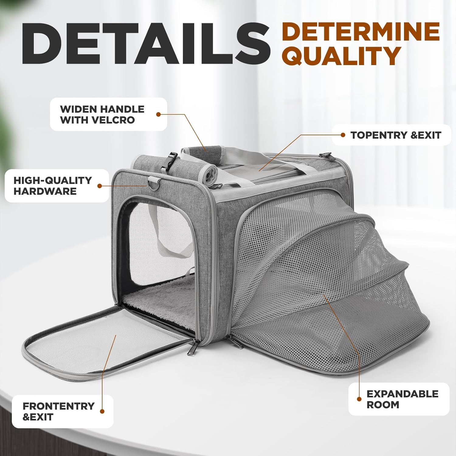 Gray Cats Carriers Stylish Small Dogs Puppy Pets Bag,Sturdy,Ventilated,Airline Approved,Expandable,Rabbit Cage Small Animals Travel Outdoor Carry Kennel Hold up Well - Image 3