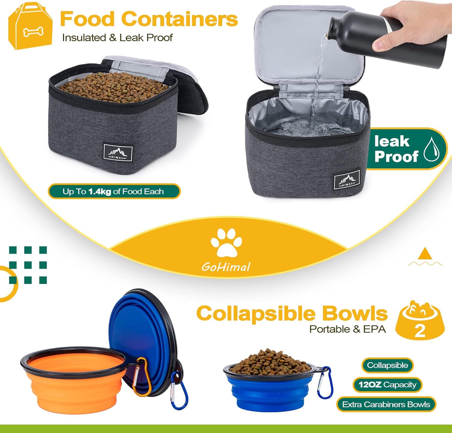 Dog Travel Bag Kit for Supplies - Large Pet Travel Bag for Dogs - Convenient Luggage Sleeve, Overnight, and Weekend Trips - Includes 2 Food Containers, 1 Organizer, 2 Collapsible Bowls Black - Image 4