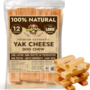 Tibetan Dog Chew Yak Cheese Sticks (12 Large Chews) - Handmade Treats for Aggressive Chewers, Easy to Digest, No Additives, Rawhide, Grains, or Gluten - Ideal Dog Toy and Travel Bag Companion