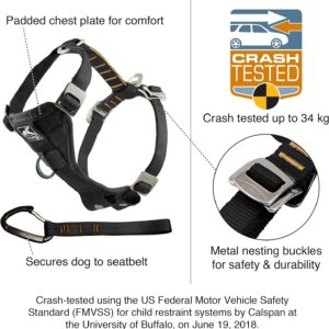 Kurgo Tru-Fit Enhanced Strength Dog Harness – Crash Tested Car Safety Harness for Dogs, No Pull Dog Harness, Includes Pet Safety Seat Belt (Black, Medium)