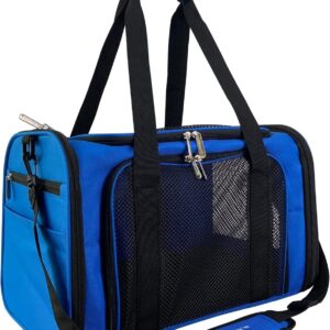Mr. Peanut's Airline Approved Soft Sided Pet Carrier, 17.5X11X11" Travel Tote with Soft Padded Bedding With Strong 1/4" Wood Base, Seatbelt & Luggage Attachment, Perfect for Cats and Small Dogs