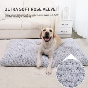 KSIIA Washable Dog Bed Deluxe Plush Dog Crate Beds Comfy Kennel Pad Anti-Slip Pet Sleeping Mat for Large, Jumbo, Medium, Small Dogs Breeds, 35″ x 23″, Gray