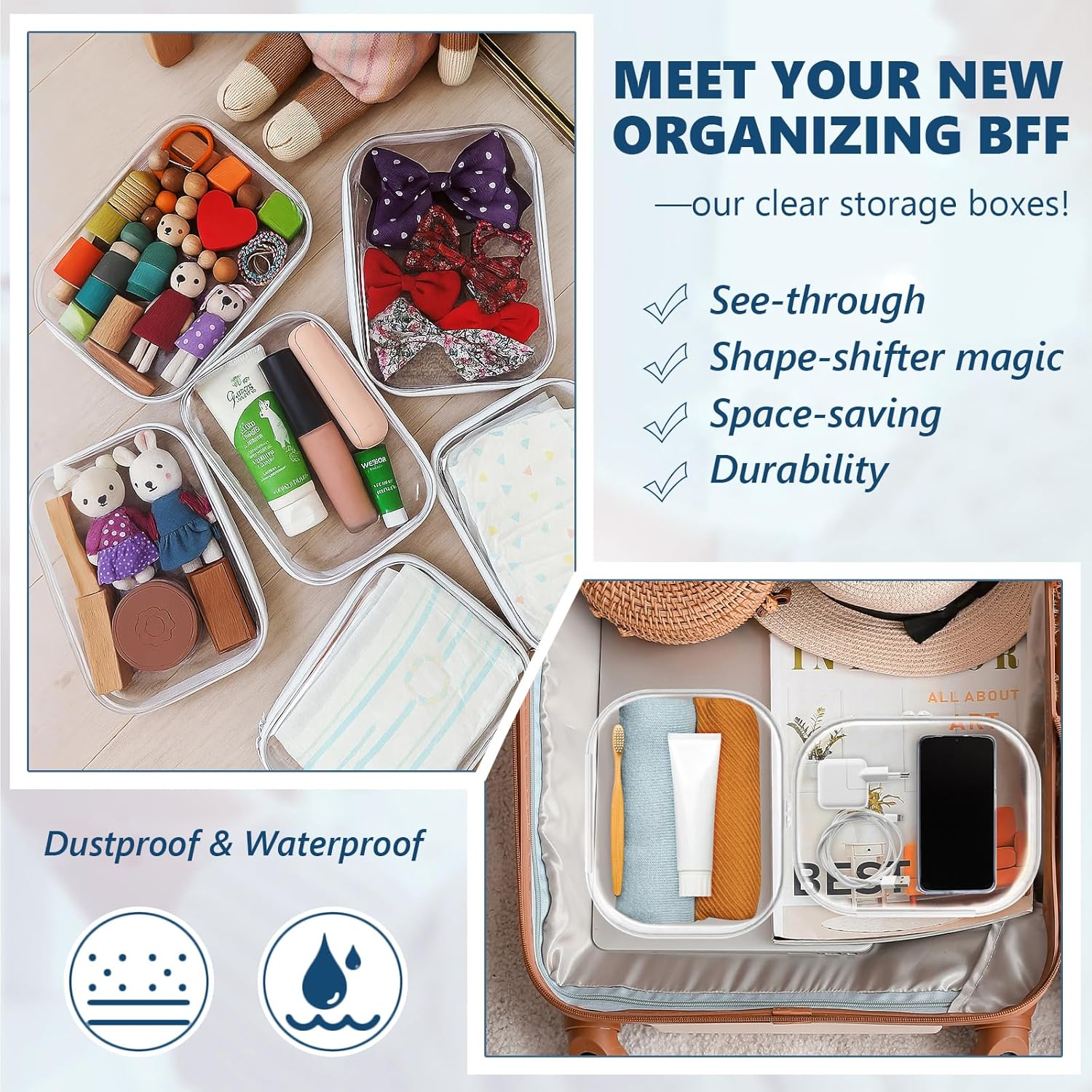 12 Pack Clear Hard Zipper Cases Transparent Hard Plastic Zipper Pouches Durable PET Makeup Bags Cosmetic Snack Storage Organizer, Travel & Home Essentials - Image 6