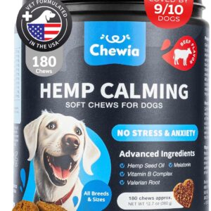 Hemp Calming Chews for Dogs - Dog Calming Treats - Anxiety Relief for Dogs with L-Theanine, Chamomile Extract, Valerian Root - Dog Anxiety Relief for Travel, Vet Visits, Thunderstorms, Nail Trimming