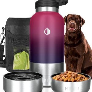32 oz. Dog Water Bottle, Insulated Dog Travel Water Bottle, Stainless Steel Pet Water Bottle Dispenser Portable Food and Water Bowl for Dogs with Carrying Case for Walking Dog Canteen Travel Kit