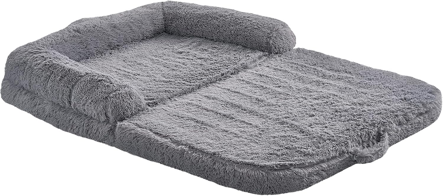 VEVOR Foldable Human Dog Bed, 72"x48"x10" Giant Human Sized Dog Bed with Washable PV Velvet Cover, Egg Orthopedic Foam, Storage Pocket, for You and Pet, Grey - Image 10