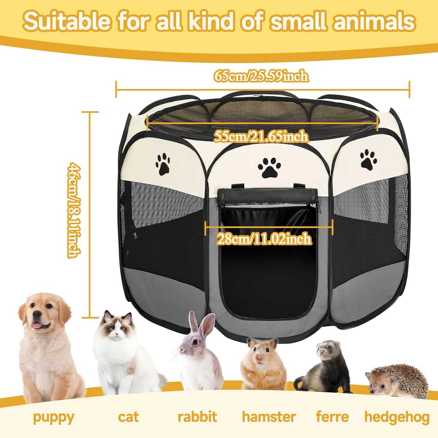 Dog Cat Playpen, Puppy Pet Playpen Indoor for Small Dogs Tent Crates Cage Outdoor, Portable Pop Up Dog Kennel Playpen Cat Tent for Dogs/Cats/Rabbits, Removable Zipper Top, Grey - Image 2