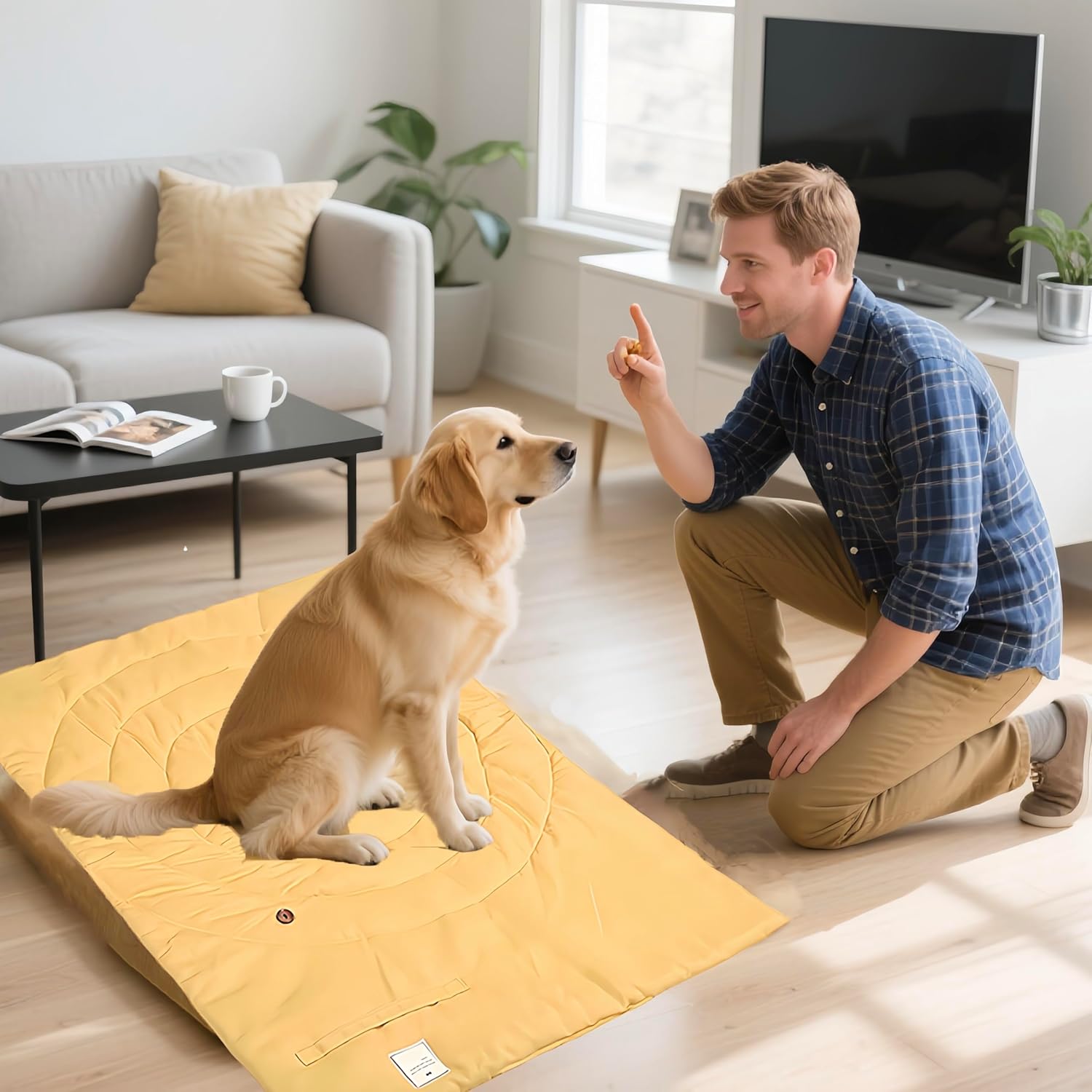 Foldable Waterproof Dog Mat | 37.4"x25.6" Portable Camping Travel Bed with Handle | All-Breed Training Pad, Machine Washable | Blocks Moisture, Easy Clean for Outdoor Adventures (Yellow) - Image 5