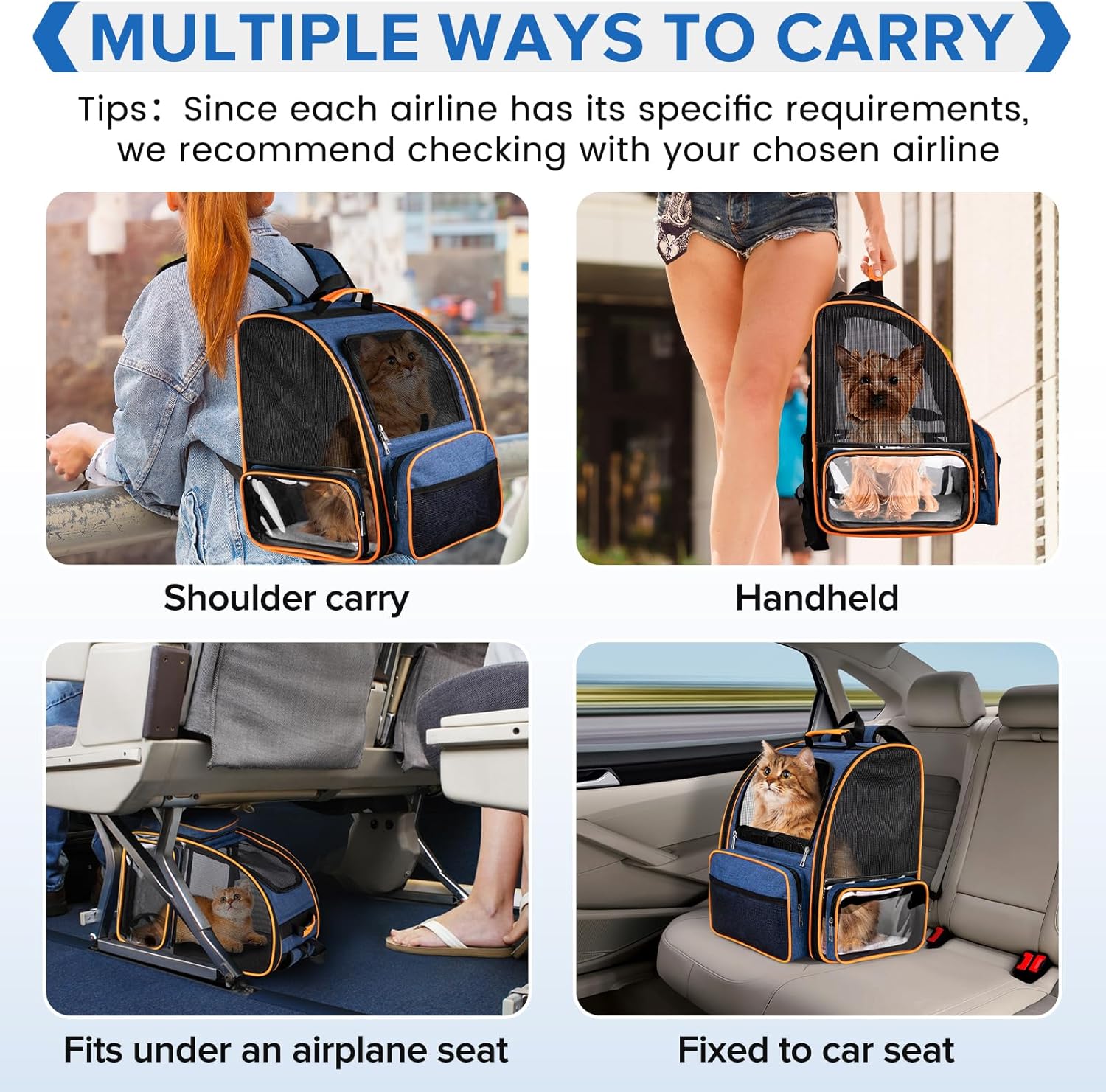 Discala Cat Backpack Carrier for Medium Small Dog Cat up to 20lbs, Pet Carrier Backpack, Ventilated Mesh Soft Sided Dog Backpack Carrier for Travel, Hiking, Outdoor Use - Blue - Image 4