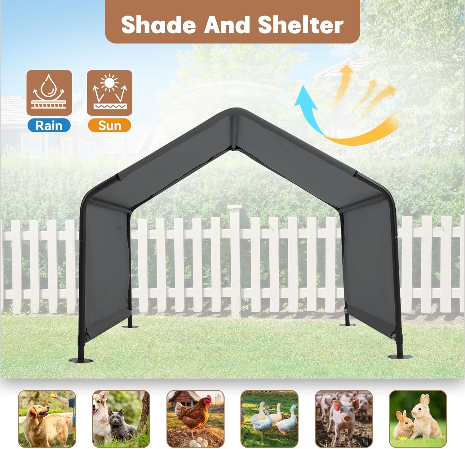 Dog Shade Shelter Outdoor 4'x4'x3' Tent for Large Medium Dogs, Outside Sun Rain Canopy Pet House for Livestock Pigs Cats with Waterproof Roof Ground Nails,Darkl Gray - Image 2