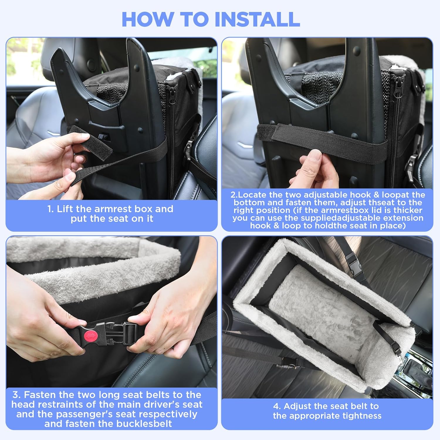 Center Console Dog Car Seat for Small Dogs,Washable Foldable Console Booster Seat for Puppy Car Seat with Safe Protection Hooks Adjustable Straps and Storage Pocket Pet Up to15lbs - Image 7