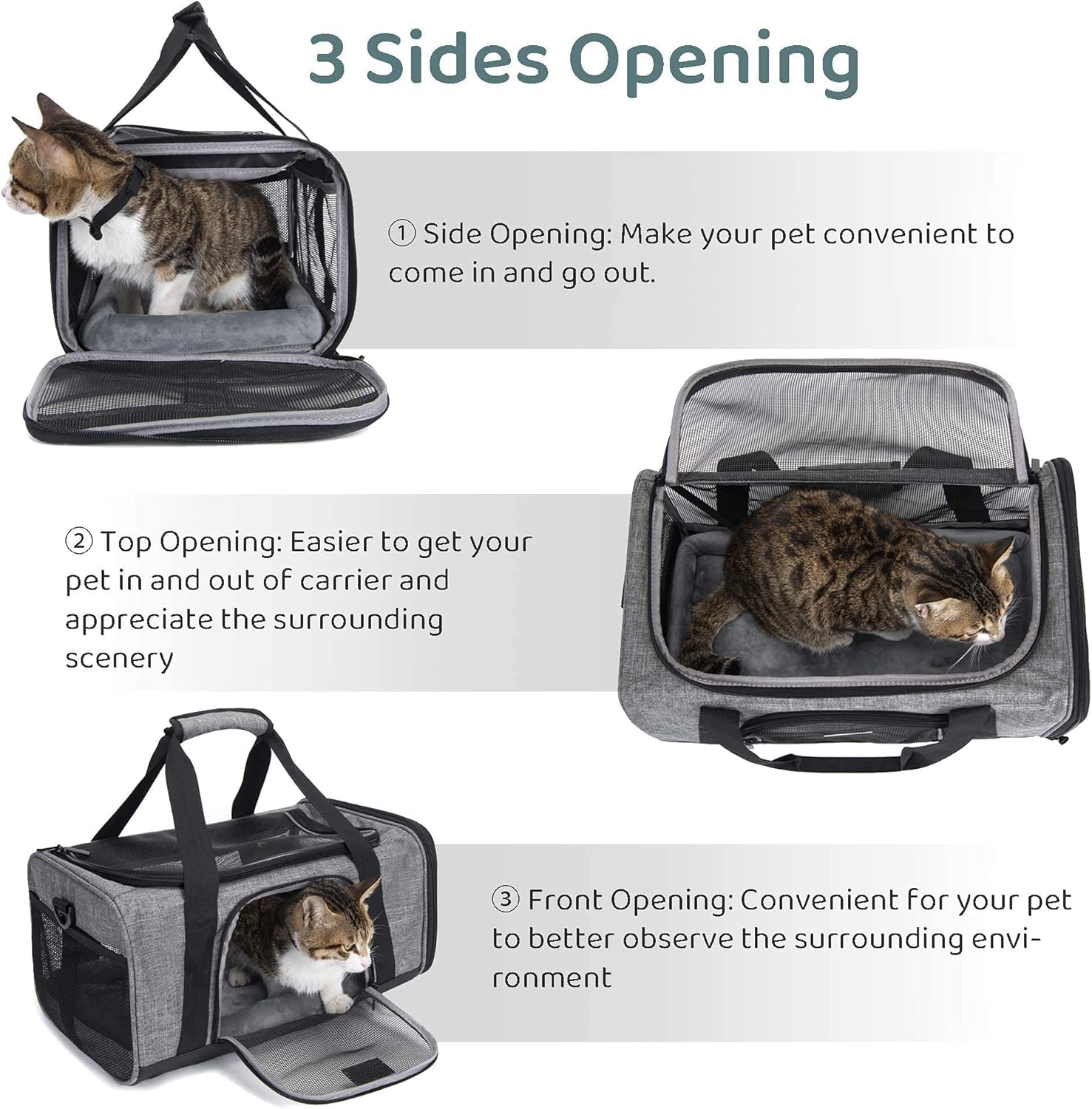 TSA Approved Pet Carrier for Small Cats Dogs, Travel Bag with Adequate Ventilation, 5 Mesh Windows, 3 Entrance, Locking Safety Zippers, Padded Shoulder and Carrying Strap, Small - Image 8