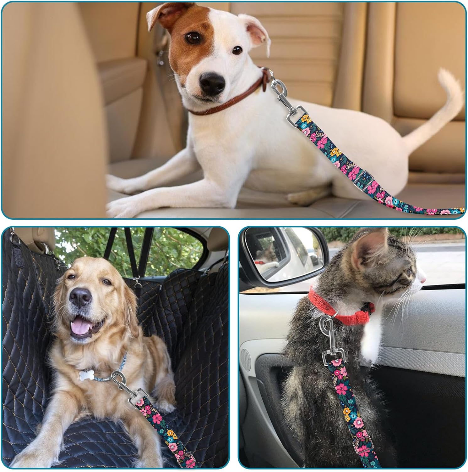 Adjustable pet cat and Dog car seat Belt,The Lanyard is Flexible and Adjustable from 20 to 33 inches (Floral) - Image 6