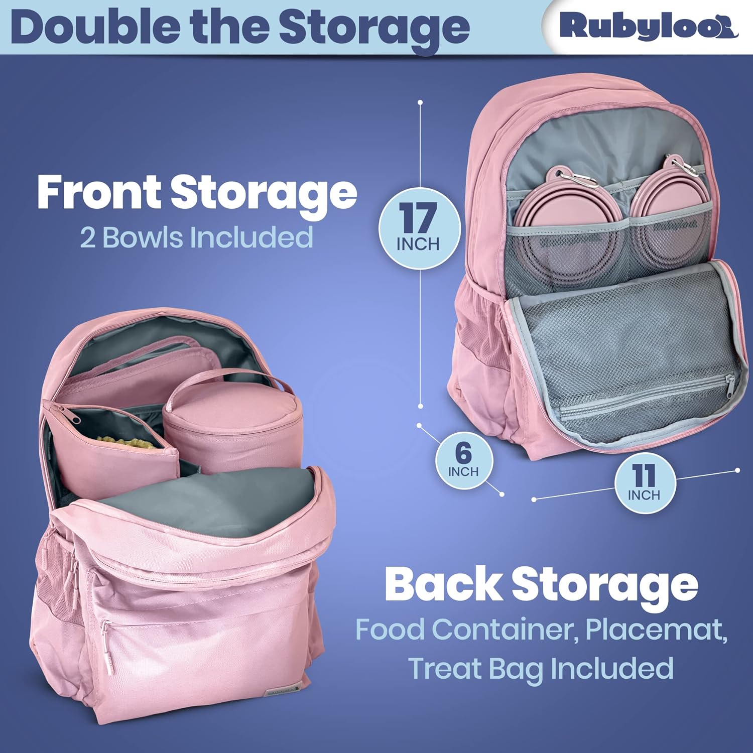 Dog Travel Bag for Supplies - Complete Dog Diaper Bag Backpack with 2 BPA-Free Travel Bowls, Treat Pouch, Food Container, Placemat & Laptop Sleeve – for Traveling, Road Trips, Hiking - Dusty Pink - Image 6
