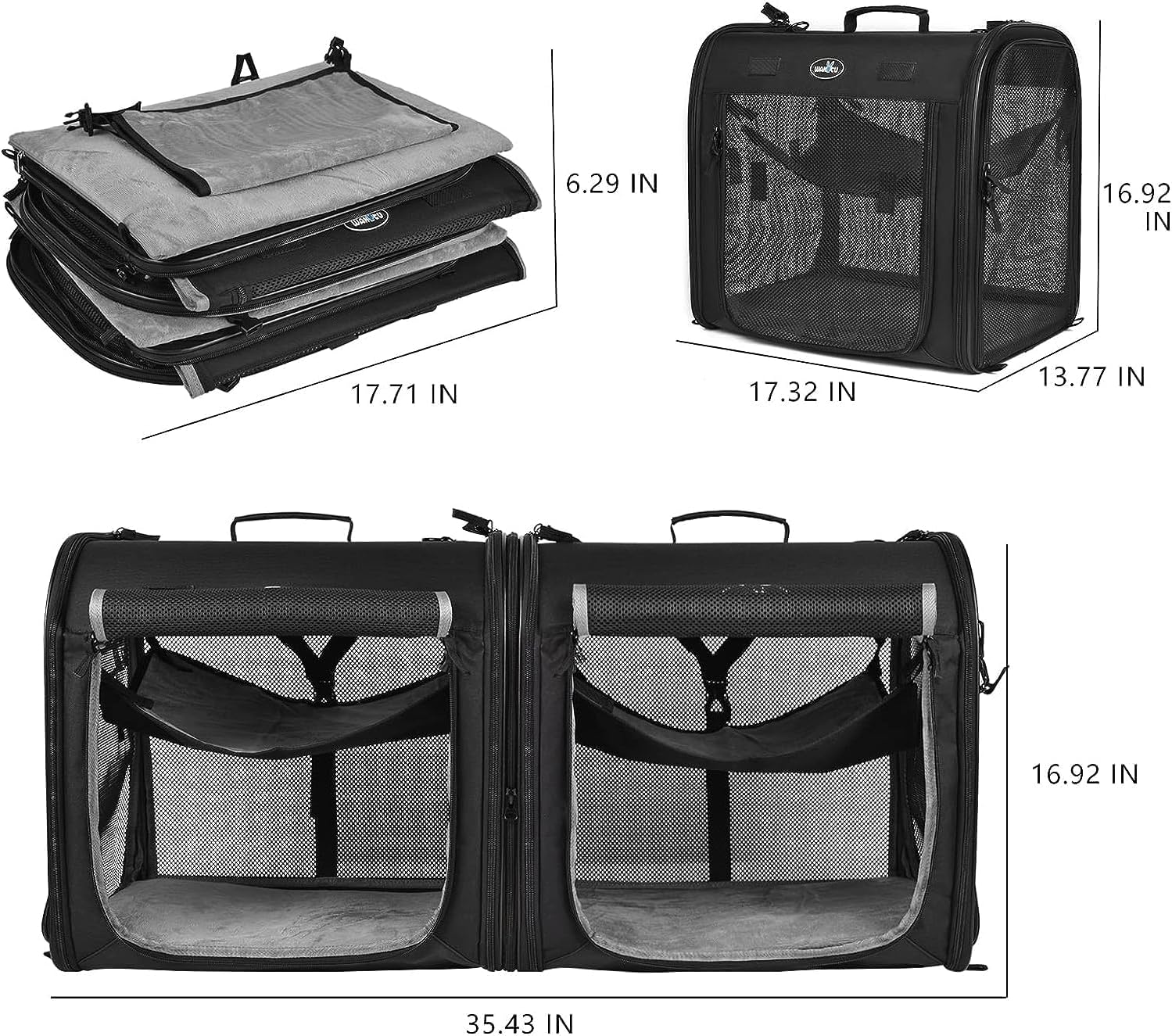 Portable 2-in-1 Pet Carrier for Medium Dogs Large Cat Carrier for 2 Cats Travel Double Dog Crate Set with Portable Carry Bag/Hammocks/Mats/Tent Stakes/2 Pcs Pet Bowls for Outdoor Camping - Image 7