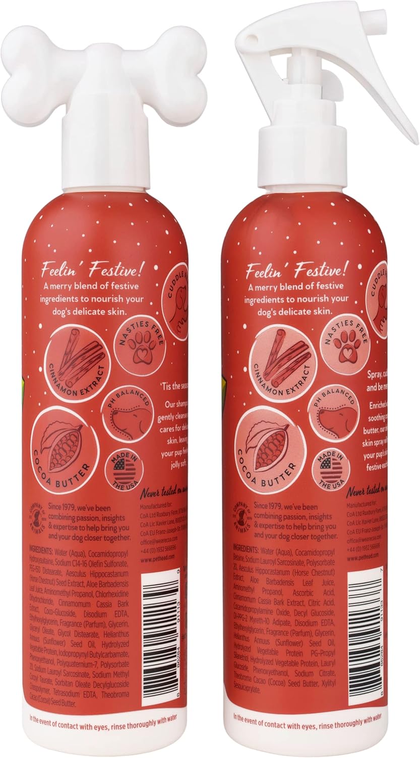 Pet Head Festive Dog Shampoo and Spray Set | Roasted Chestnut with Cinnamon Scent |Christmas Shampoo for Dogs with Sensitive Skin | Vegan | Gentle Formula for Puppies | Made in USA | 10.1 fl. oz. each - Image 2