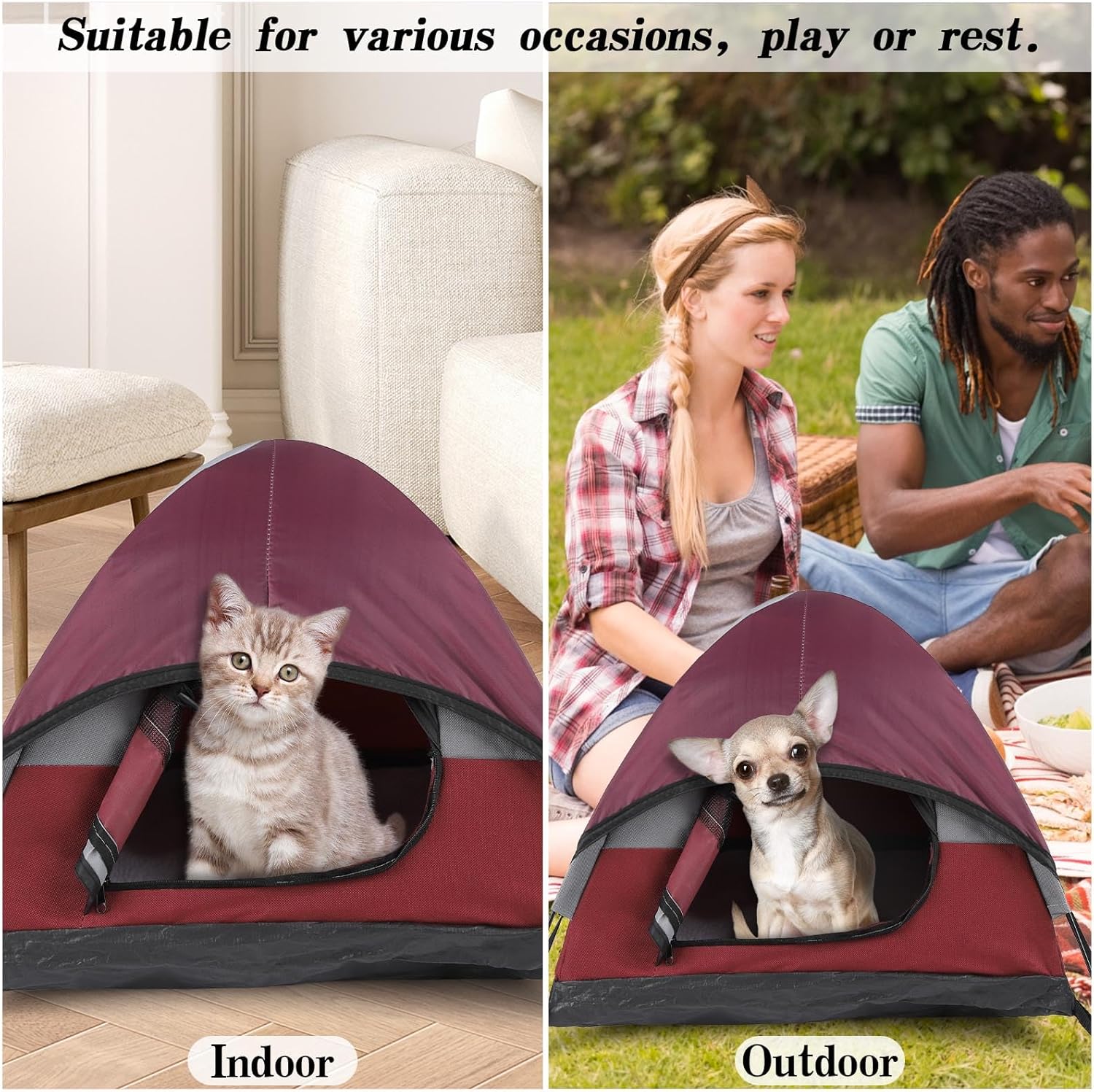 Mini Cat Display Tent for Outdoor and Indoor, Tiny Pet Tent Bed for Cat and Dog, Small Outdoor Tents 21 * 21 * 14 Inches can Provide Shade from Sun and Rain, Easy to Carry - Image 6