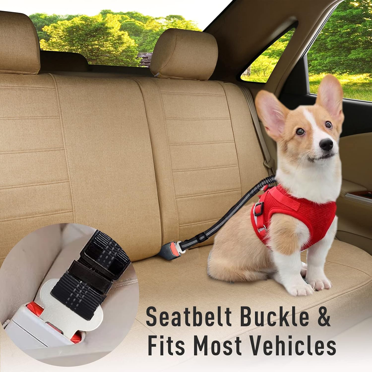 Dog Seat Belt,Upgraded 2-in-1 Dog Car Harness Headrest Restraint, Adjustable Nylon Reflective with Bungee Buffer Dog Car Seat Belt Dog Seat Belt Harness for Small Medium Large Dogs - Image 2