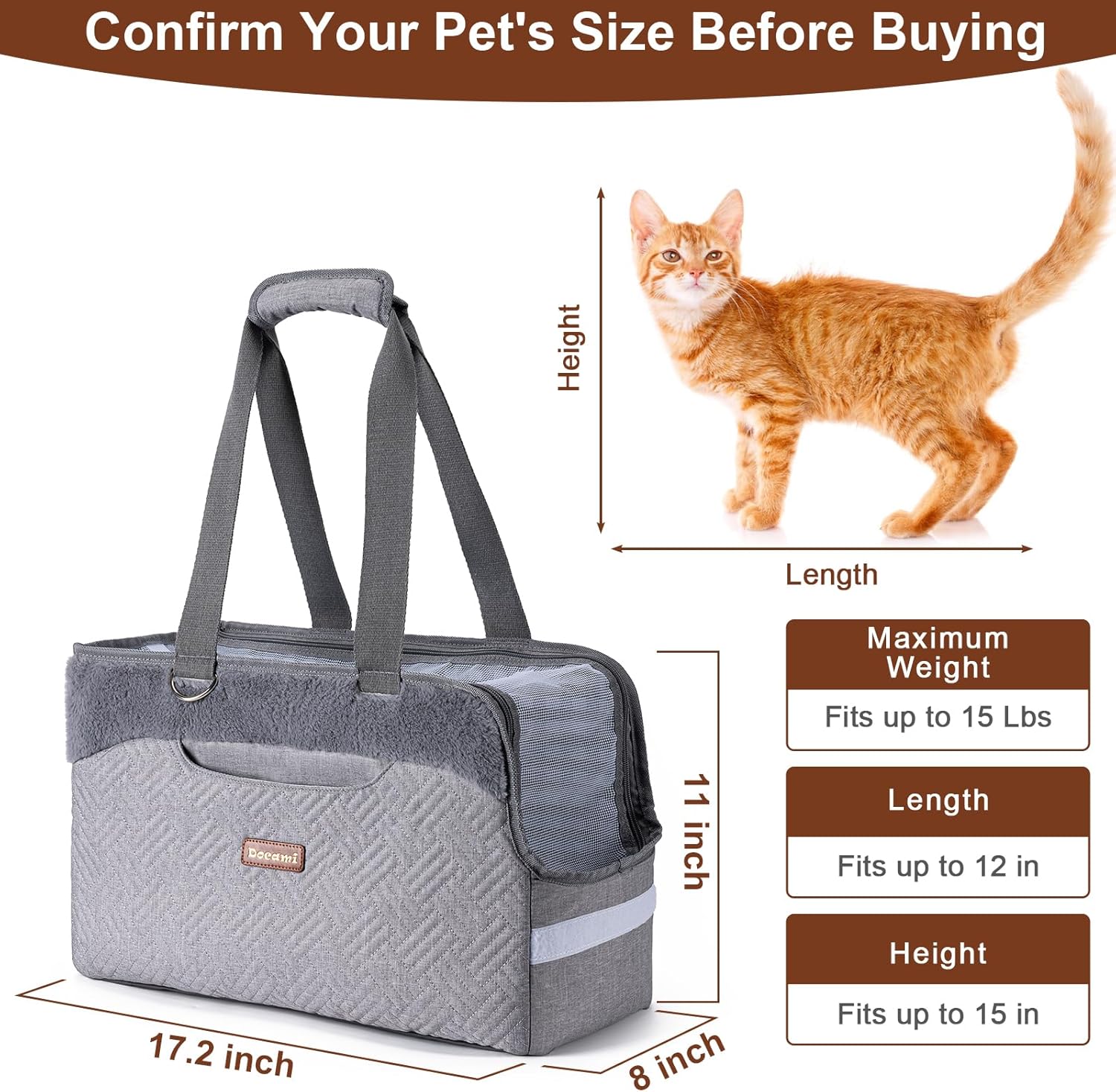 Cat Carrier Bag for Pets Up to 15 Lbs, Fully Open Mesh Roof, Side Vent & 3 Storage Pockets, Cat Dog Crate Travel Bag, Portable & Comfort Soft-Sided Dog Travel Bag, Grey - Image 3