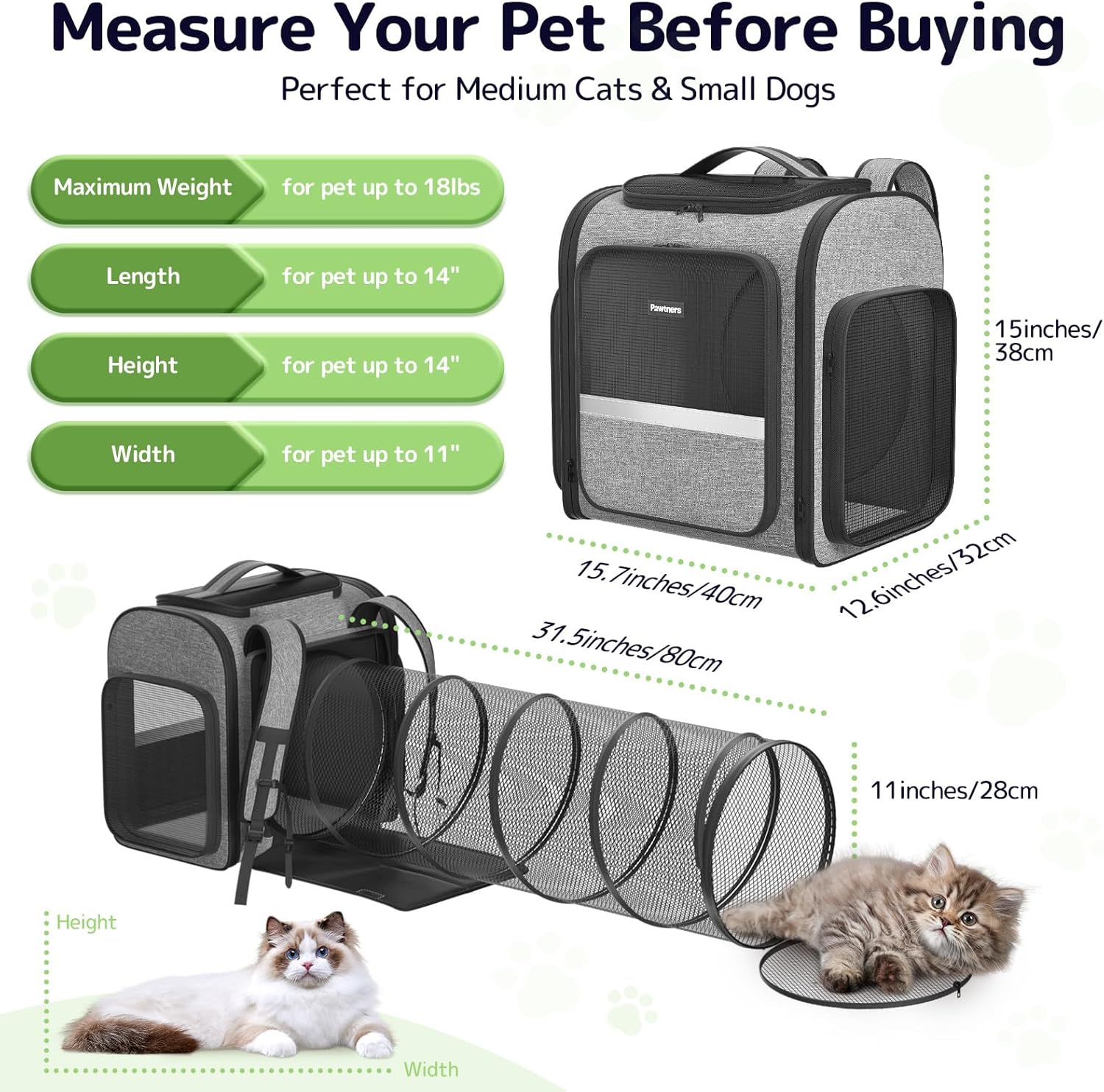 Pawtners Cat Carrier Backpacks Expandable Cat Backpack with Breathable Mesh, Pet Carrier Backpack for Cats Small Dogs Puppies Up to 18 Lbs, Dog Carrier Backpack for Travel Hiking Camping Outdoor - Image 4