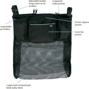 J.L. Childress Cups ‘N Cargo Universal Stroller Caddy Organizer – Essential Travel Accessories for Baby Stroller, Includes Cup Holders & Mesh Storage Bag, Fits UPPAbaby, Doona, Nuna, & More – Black