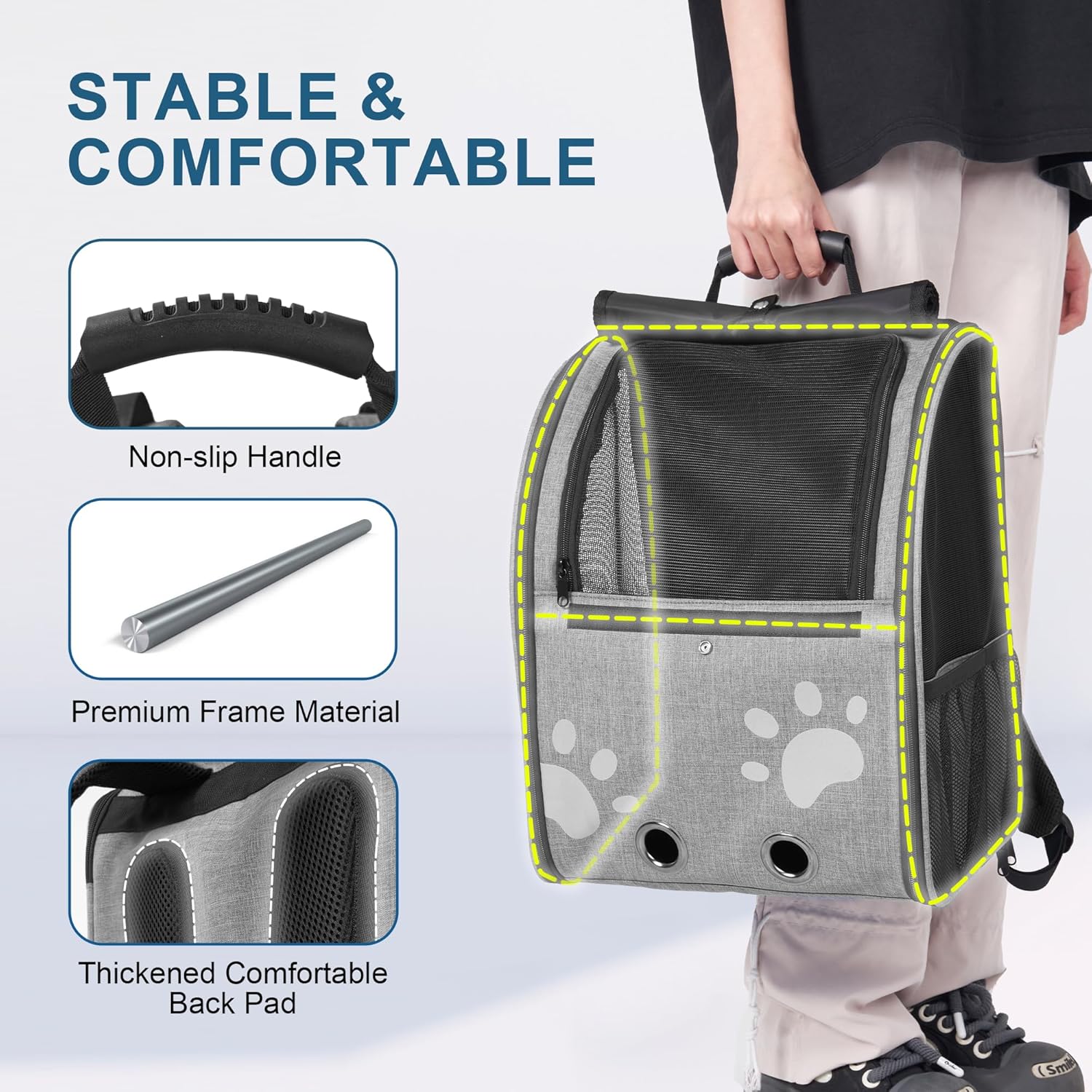 Small Dog Carrier Backpack, Breathable Cat Carrier Large Space, Ventilated Mesh Small Dog Travel Pet Backpack,for Hiking Walking Outdoor, Dogs up to 13 lbs, Cats up to 17 lbs (Grey). - Image 5