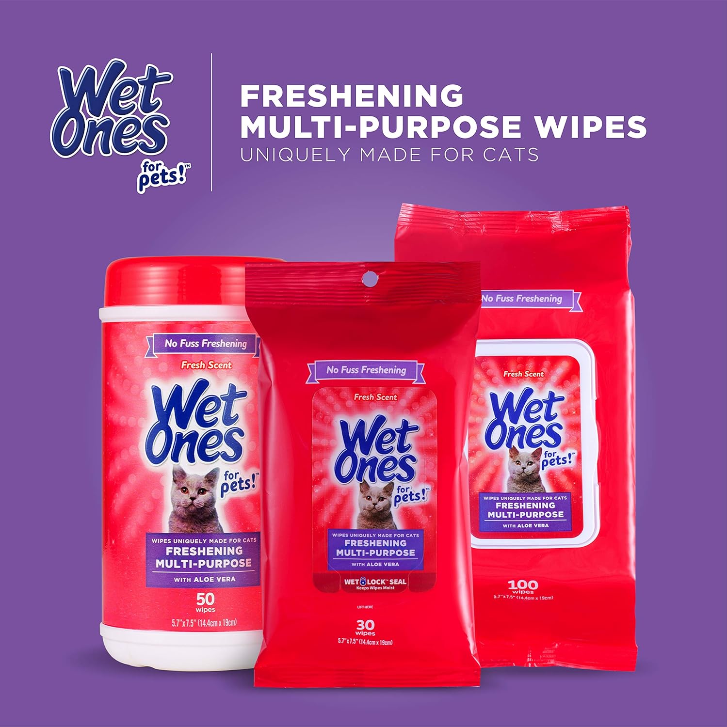 Wet Ones for Pets Freshening Multipurpose Wipes for Cats with Aloe Vera, Fresh Scent - Easy to Use Cat Cleaning Wipes for Pet Grooming, 100 Count - Image 8