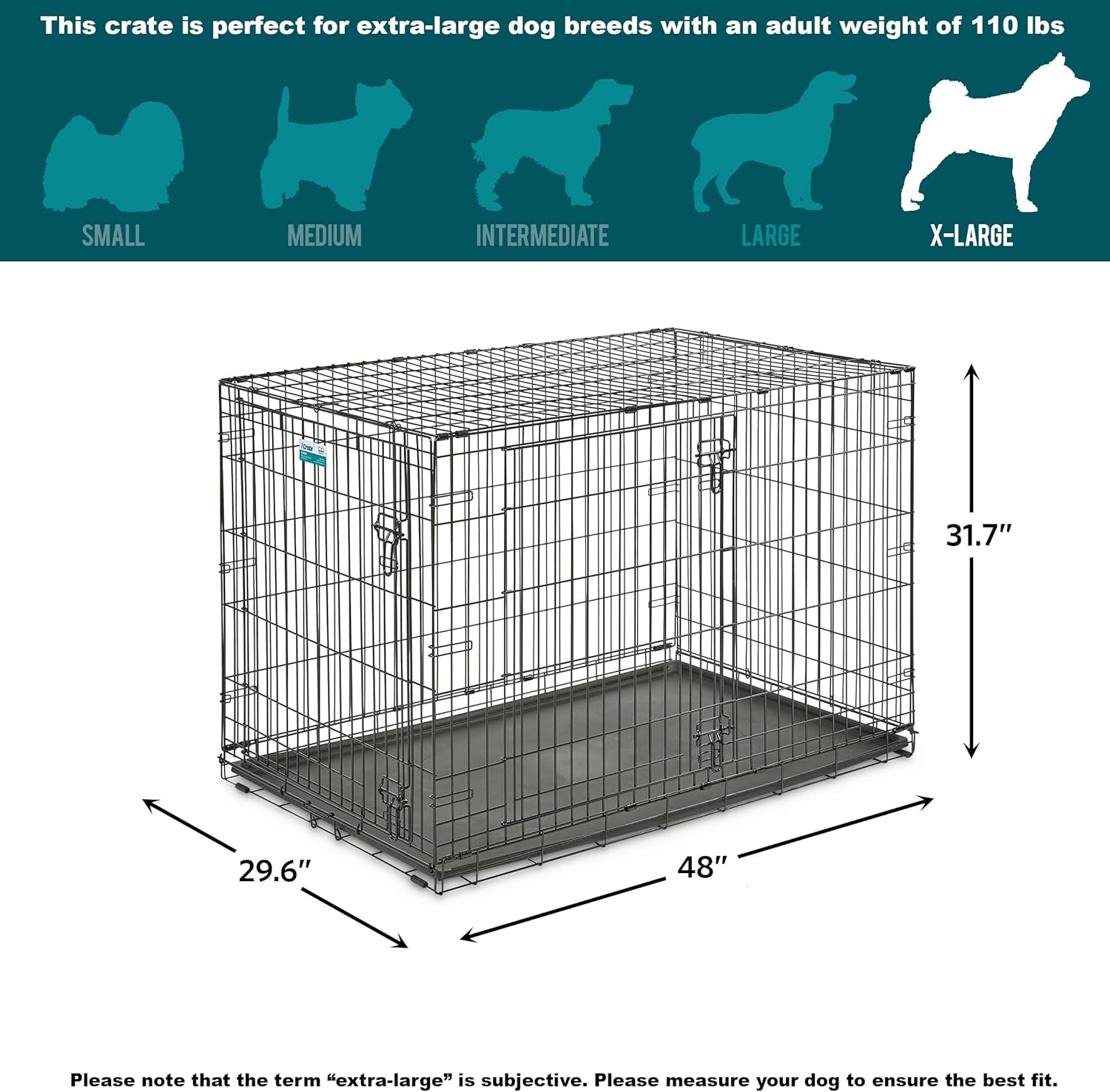 MidWest Homes for Pets 48-Inch Two-Door iCrate Folding Dog Crate with Divider Panel, Leak-Proof Tray & Secure Latches – Metal Wire Kennel for XL Breeds – Portable, Durable & Easy to Assemble - Image 8