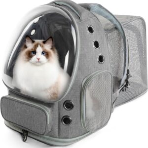 Cat Backpack Carrier, Bubble Expandable Cat Carrier for Cats or Small Dogs up to 15lbs, Airline-Approved, Large Space & Breathable Pet Backpack for Traveling, Hiking