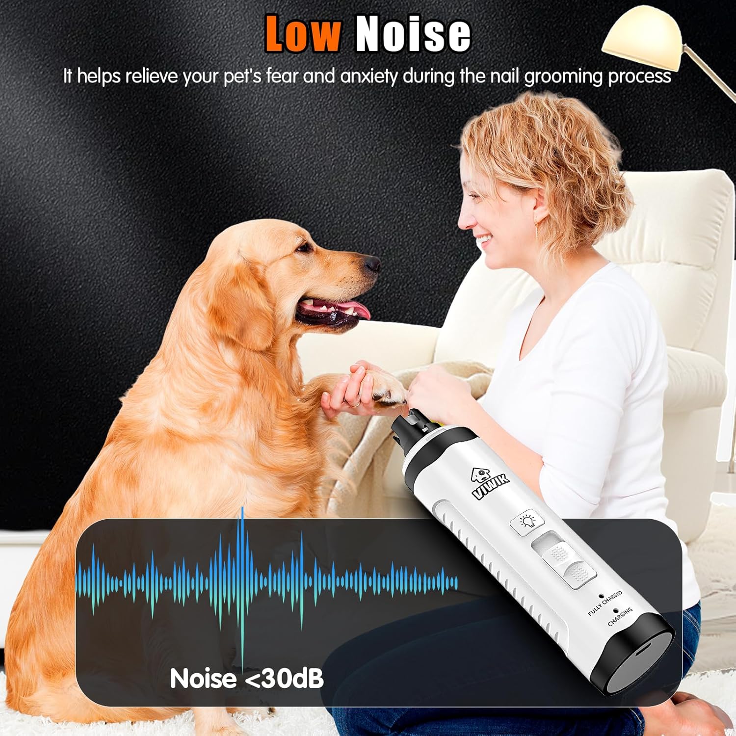 VIWIK Dog Nail Grinder with 2 LED Light, Dog Nail Trimmers, Quiet Dog Nail Clippers Kit for Large Medium Small Dog's Paw & Cat's Claw, Electric 2-Speed Pet Toenai Grinder, Gifts for Dog Lovers - Image 6