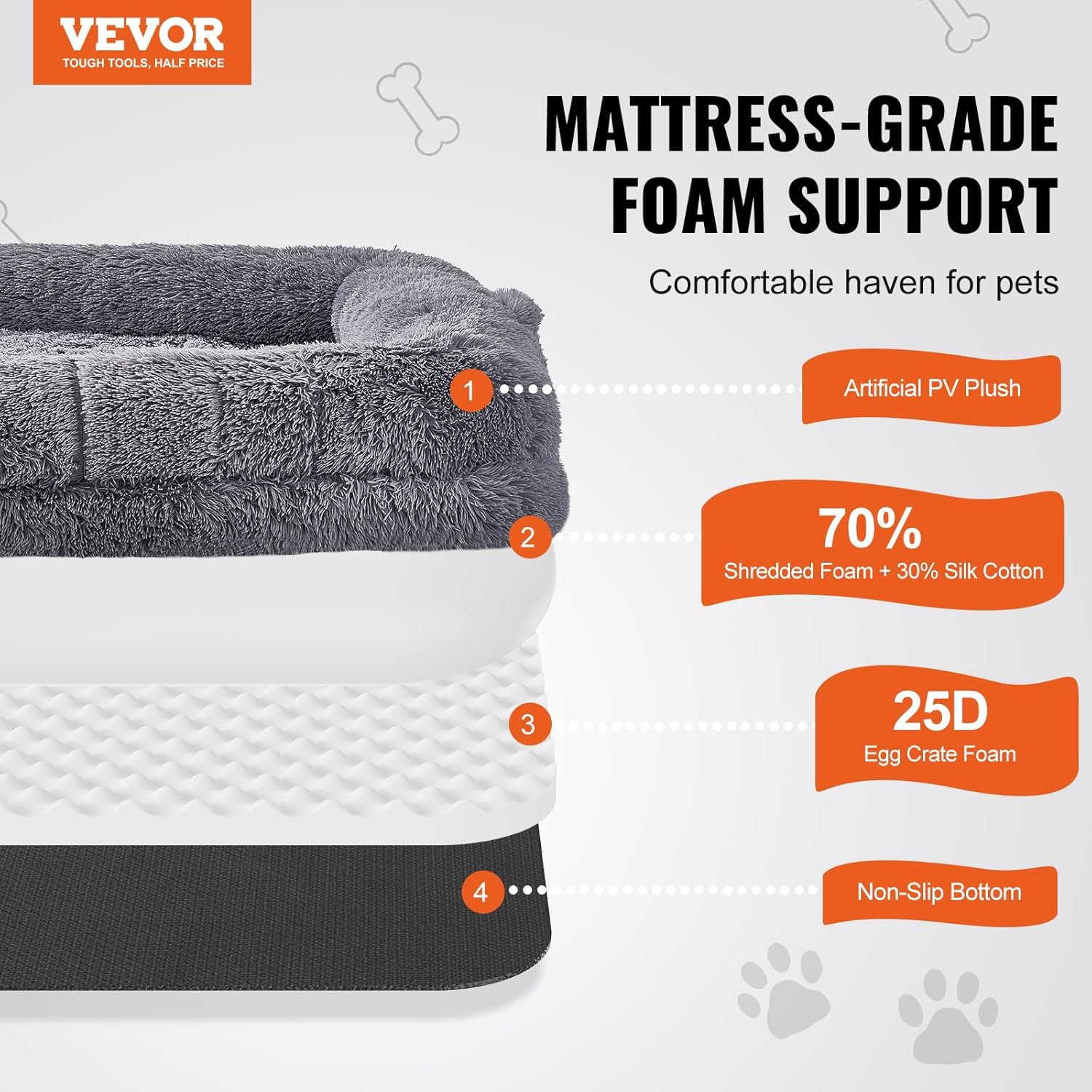 VEVOR Foldable Human Dog Bed, 72"x48"x10" Giant Human Sized Dog Bed with Washable PV Velvet Cover, Egg Orthopedic Foam, Storage Pocket, for You and Pet, Grey - Image 2