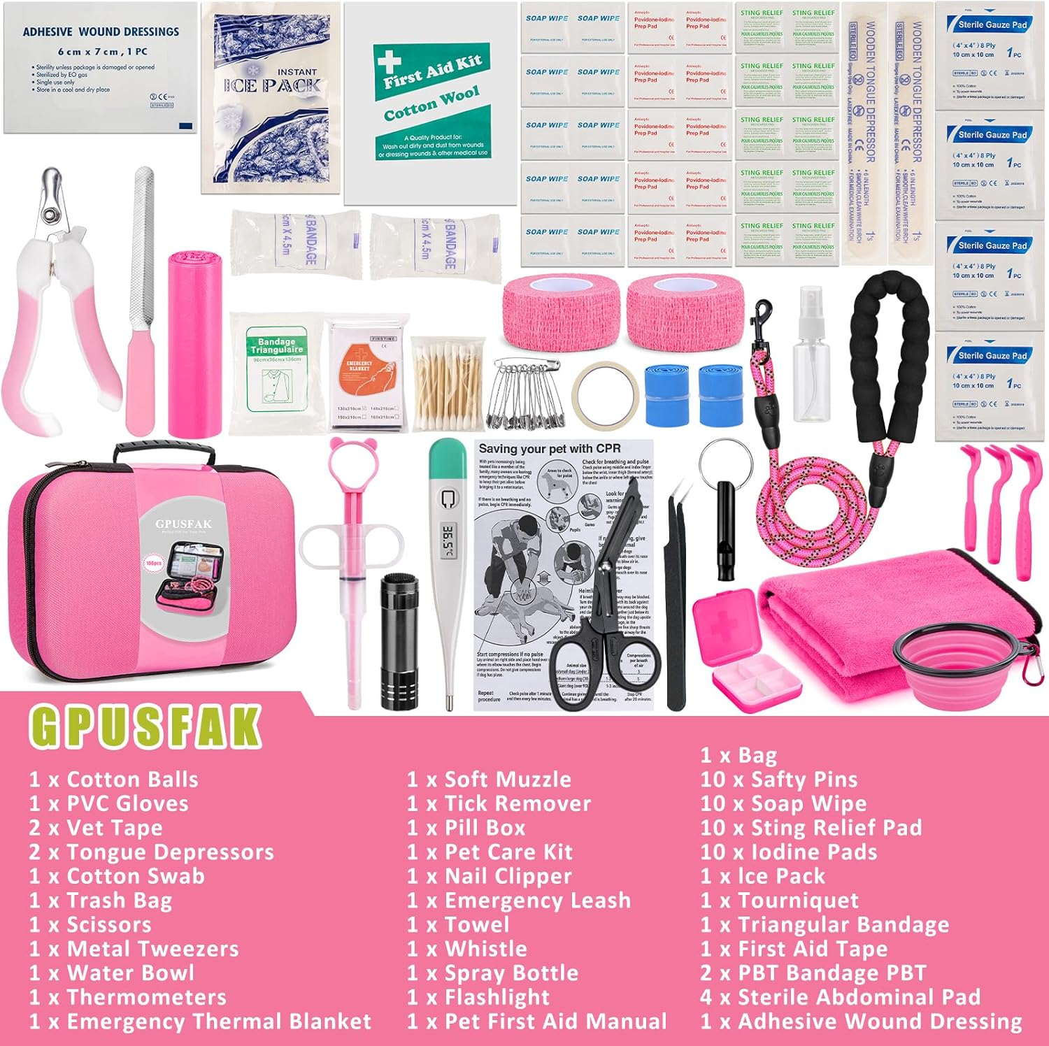 Pet First Aid Kit for Dogs - Pet Emergency Kit for Camping Hiking Traveling Hunting and Sports (Pink) - Image 2