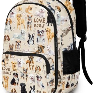 Dogs Backpack for Kids Boys Girls, Cute Backpack for School Outdoor Travel 16.5inch, Gifts for Dogs Lover (Beige)