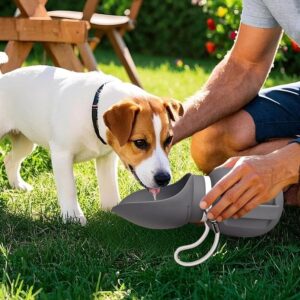 PETLESO Dog Water Bottle, Portable Dog Water Dispenser, 27 OZ Leakproof Pet Bottle Kettle for Doggy Cats Outdoor Walking/Hiking/Travel Driking, Grey