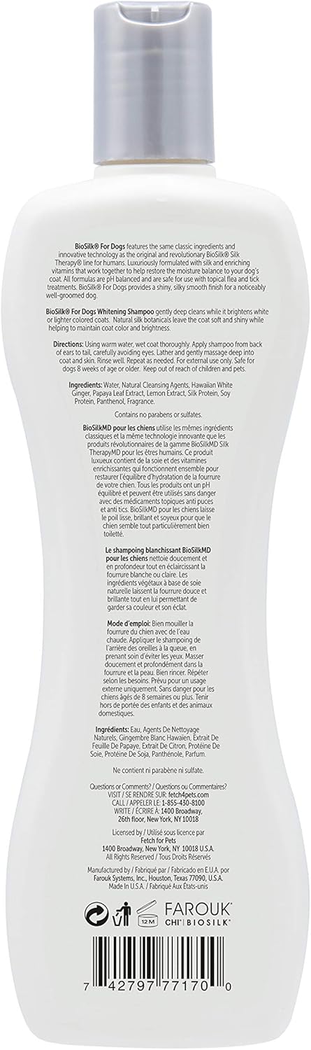 BioSilk Silk Therapy Whitening Dog Shampoo for Dogs - Pet Safe Grooming and Brightening Shampoo for a Bright White Coat - Dog Wash Enhances Shine and Softness, 12 Fl Oz - Image 2