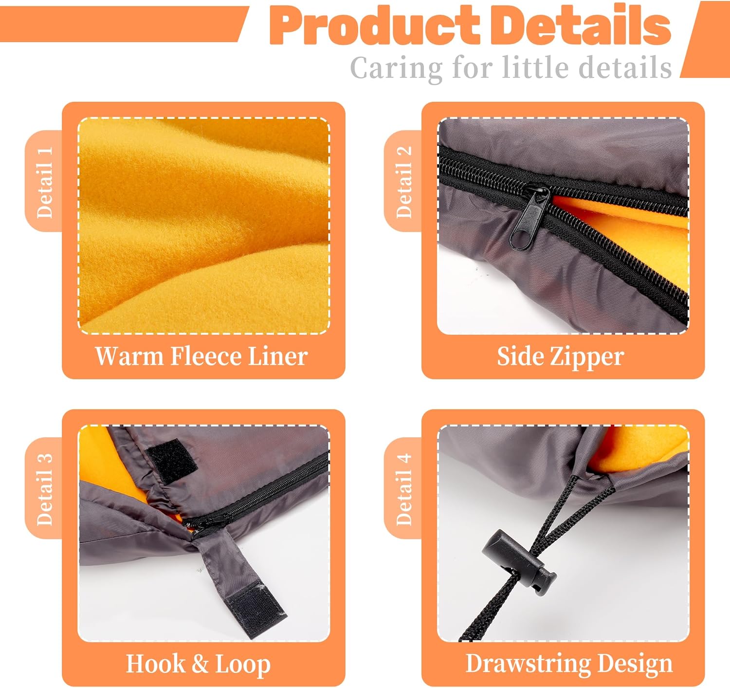 Lifeunion Dog Sleeping Bag with Storage Bag Waterproof Warm Packable Dog Bed for Travel Camping Hiking Backpacking (Grey+Orange) - Image 3