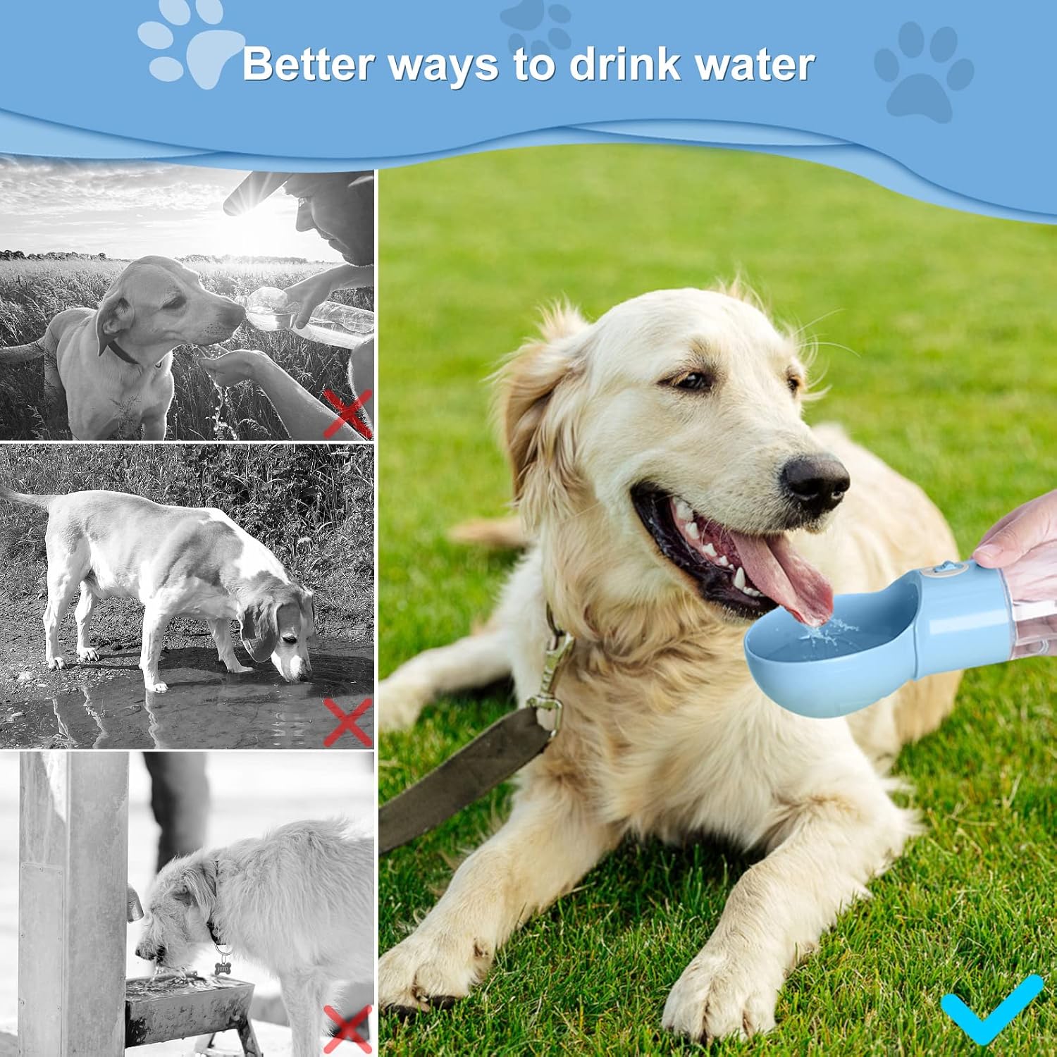 Dog Water Bottle, Widen Sink Portable Dogs Water Dispenser 17oz, Leak Proof, Outdoor Drink Bottles Cat, Puppy, Pet, Essential Items for Travel, Walking, Hiking, Dog Accessorie (Blue, 17oz) - Image 4